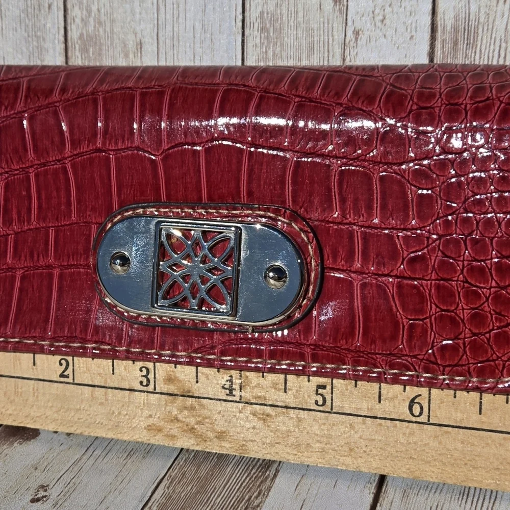 Red Croc Embossed Wallet Checkbook Organizer Snap Closure Zip Pocket